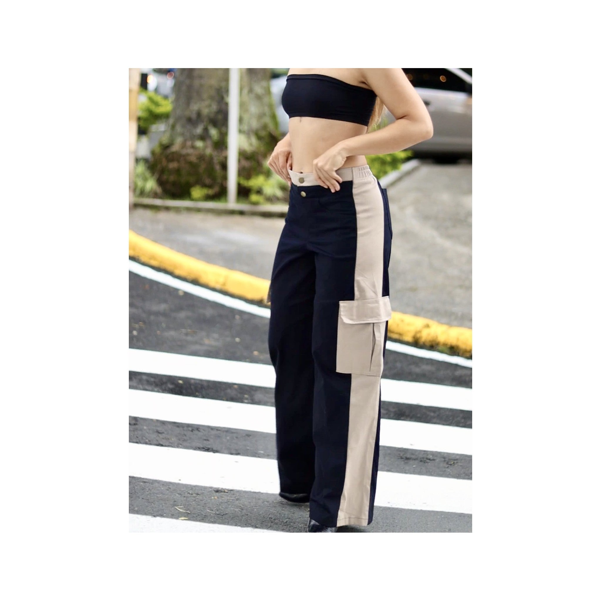 Pantalon cargo bicolor