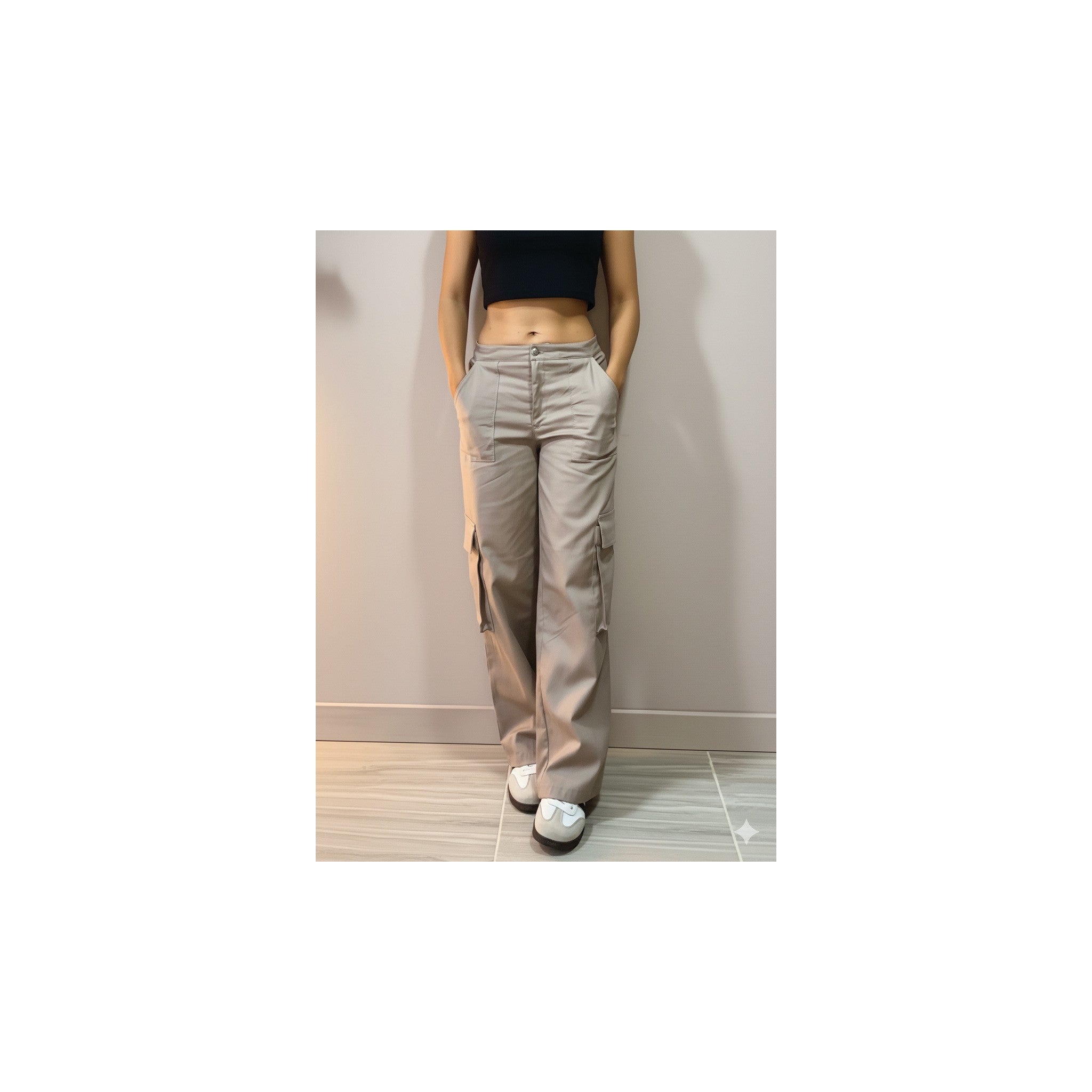 Pantalon cargo pierna ancha gris