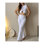 Conjunto top crop y pantalon acanalado