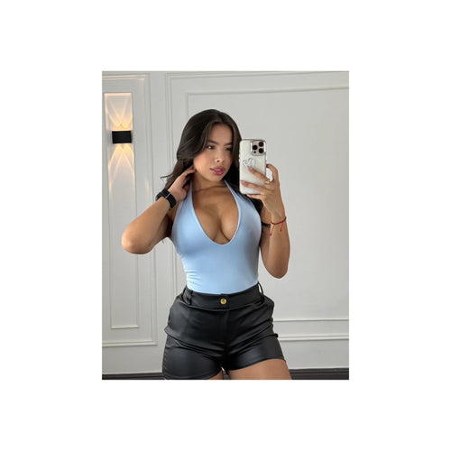 Body escote en V halter azul cielo