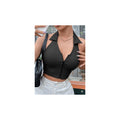 Top crop halter cuello camisero cremallera
